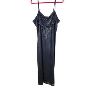 Women’s Dark Blue Iridescent Cowl Neck Maxi Dress Spaghetti Straps Size 2X